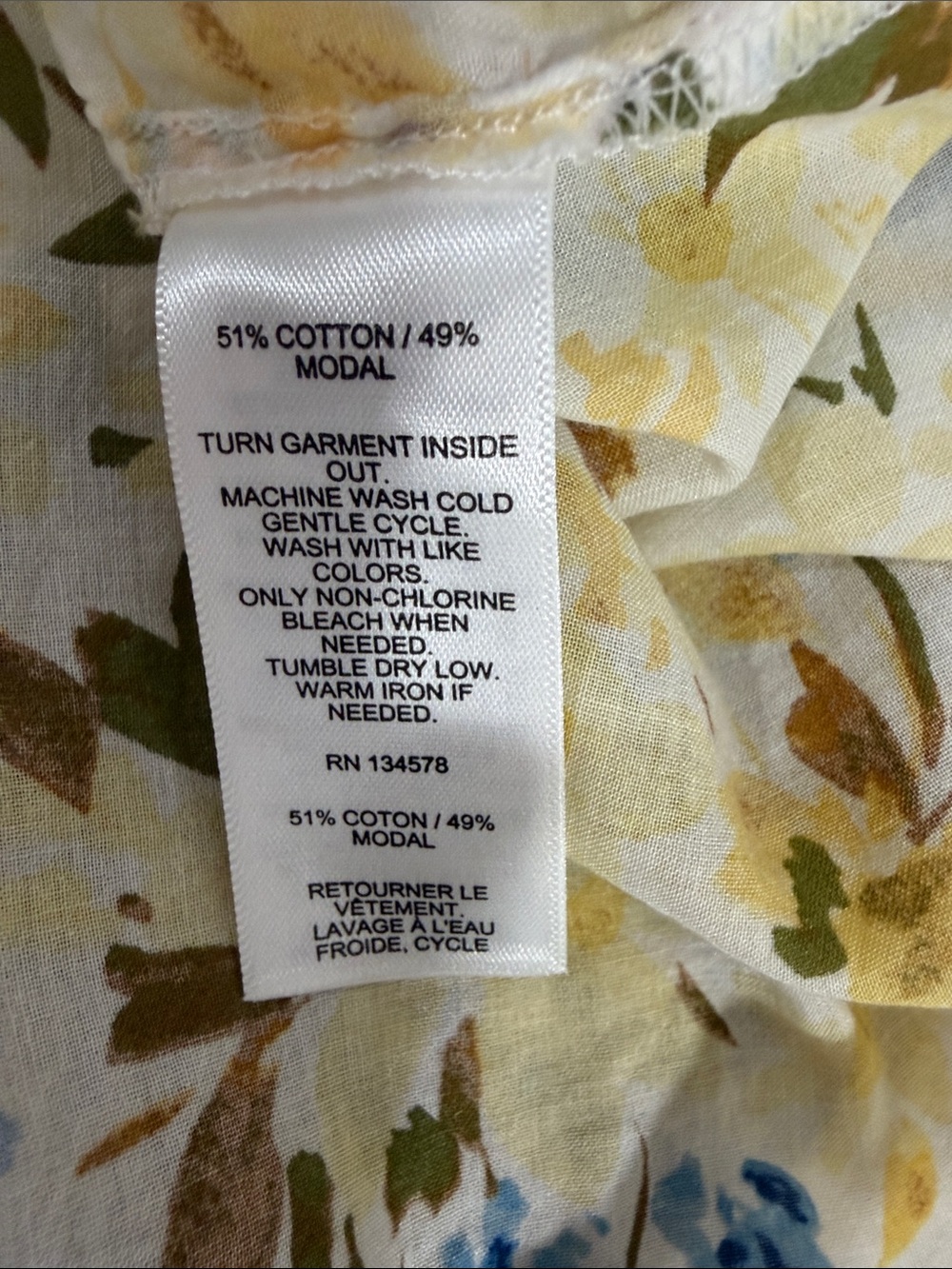 Vineyard Vines Yellow Blue Floral Split Neck Peasant Blouse Size M - Picture 6 of 8